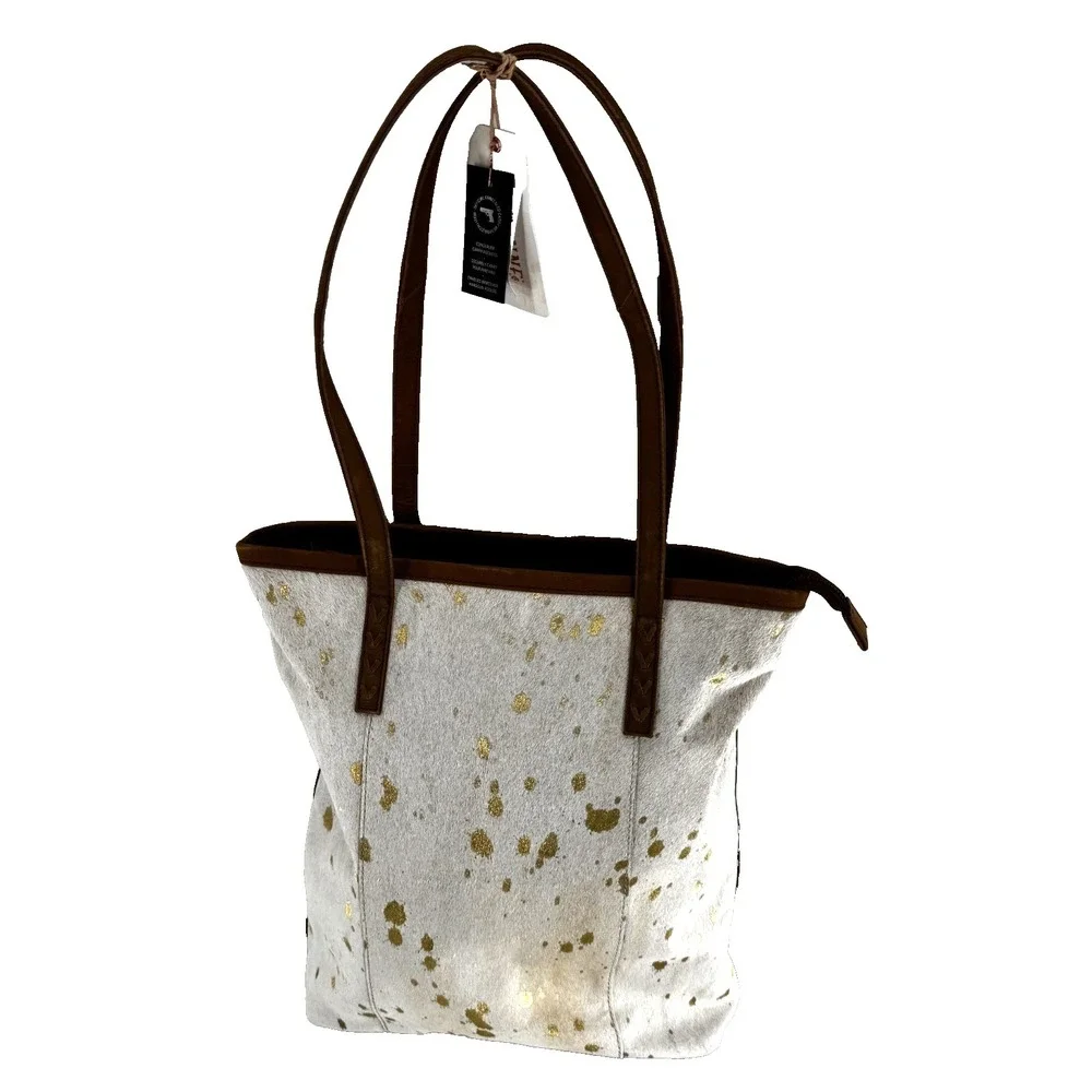 NEW Shyanne Conceal Carry Hair-On Leather Tote Bag‎ Large Gold Foil Western